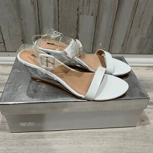 New Matiko Heely White Clear Wedge Heeled Sandals Womens Size 37/7 Suede